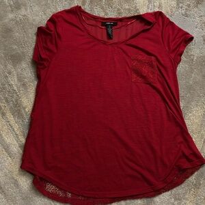Red Short Sleeve Shirt With Lace Accents - Size XL